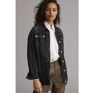 Anthropologie Pilcro Longline Denim Trucker Jacket Black